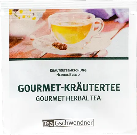 Product Tee Gschwendner &bdquo;GOURMET KR&Auml;UTERTEE&ldquo; packaged in Koehler NexPlus&reg; Seal Pure MOB 72 gsm