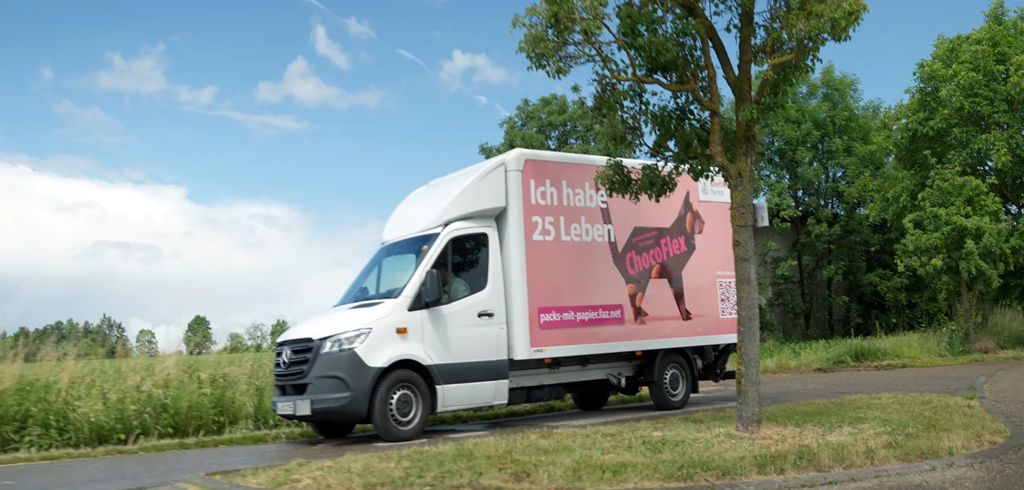 A small truck with the Koehler cat on its way through Germany